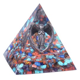 mookaitedecor Mixed Stones Guardian Angel Crystal Pyramid, Love Peace Good Luck Angel Ornament for Home Healing Crystal Pyramid Wiccan Witchcraft Gift Spiritual Room Desk Decor, 6cm/2.36 Inch