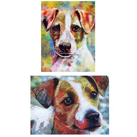 Two Jack Russell Terrier Art Prints Abstract Décor, Dog Lover Gift for Her Him, Colourful JRT Dog Owner Pictures Choice of size 8x10, A4 A3 Wall Art Decor Signed by Oscar Jetson. (a4)