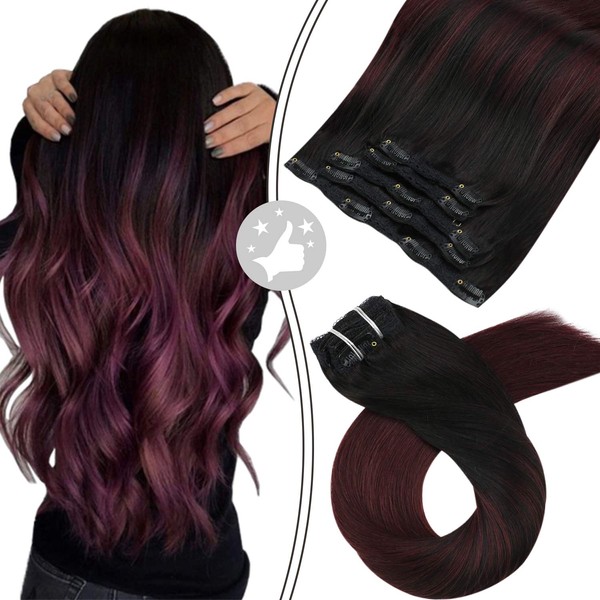 Clip in Hair Extensions, Moresoo Remy Hair Extensions Clip ins 14inch Full Head Hair Extensions Double Weft Clip in Human Hair 5Pieces/70Grams Natural Hair Burgundy Clip in Hair Extensions