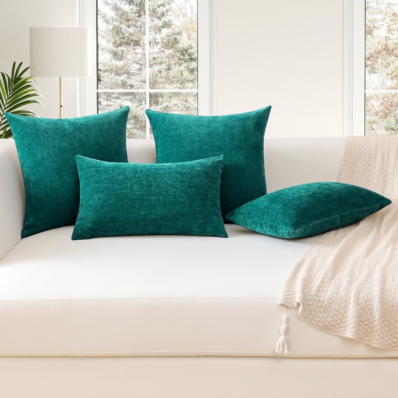 JOTOM Chenille Cushion Covers 30x50 cm Soft Teal Decorative Throw