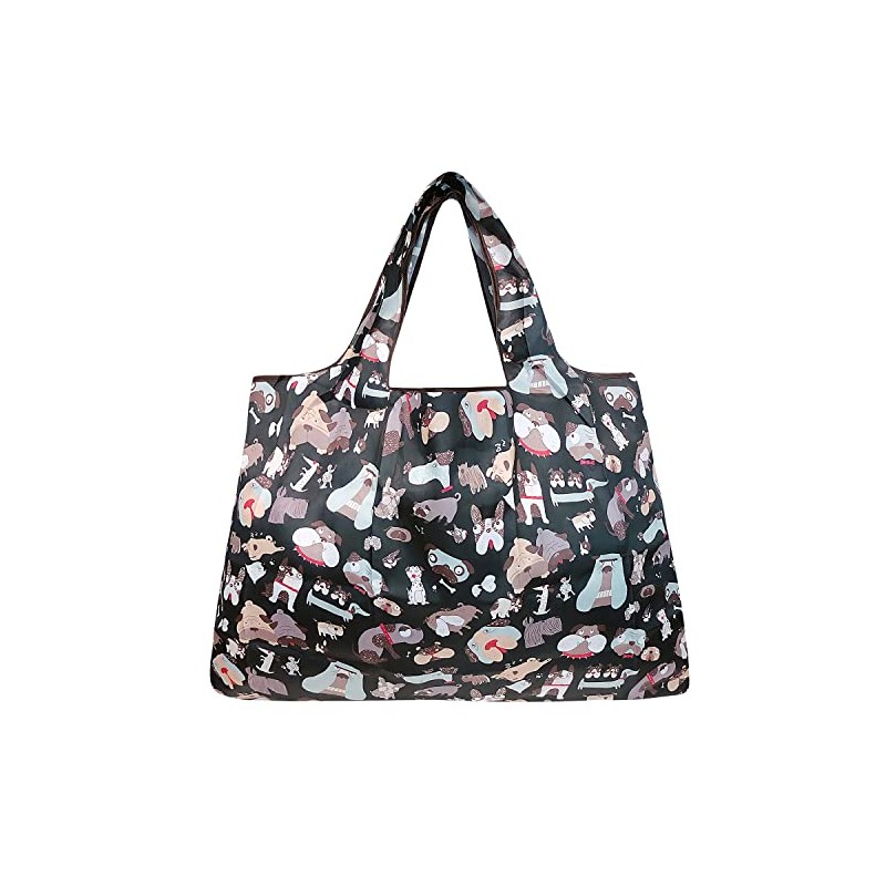Allydrew - Bolsa de comestibles reutilizable, Perros negros, Large, 1