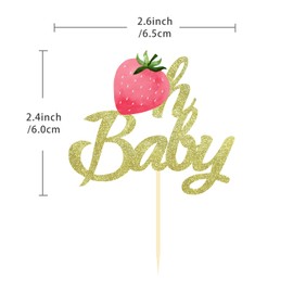 24 Pcs Strawberry Oh Baby Cupcake Toppers, Glitter Oh Baby Cupcake Decorations for Summer Strawberry Baby Shower Kids Birthday Party Supplies (Oh Baby Pink)