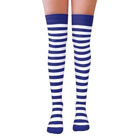 NuJake Blue & White Striped Socks Over The Knee Cotton Rich Sailor Girls Cosplay Dress Up