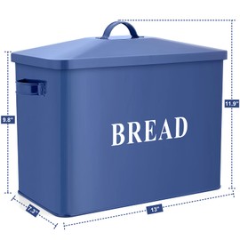E-far Navy Blue Bread Box for Kitchen Countertop, Metal Bread Bin Holder for Modern Farmhouse Decor, Extra Large & High Capacity Storage Container - 13" x 9.8" x 7.3" - Holds 2+ Loaves, Vintage Style