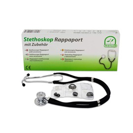 Medi-Inn Rappaport Stethoskop | nickelfrei | deutliche Geräuschübertragung | Doppelkopfstethoskop mit 2-Schlauch-System | schwarz | 1 Stück