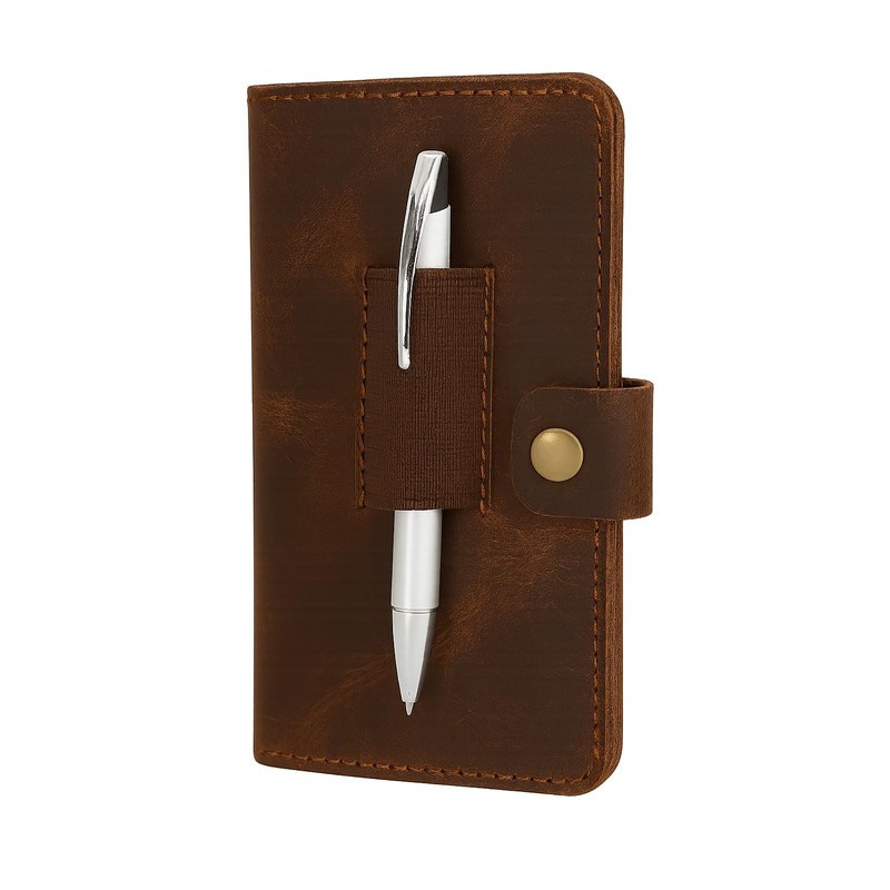 CestAntiQ Leather Checkbook Cover with Pen Holder - Full Grain