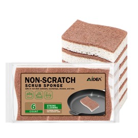 AIDEA Non-Scratch Scrub Sponges-6Count, Natural Sponges for Non-Stick Cookware, Sponges Kitchen, Cellulose Sponges for Dishes, Cleaning Sponge for Kitchen, Bathroom, Household