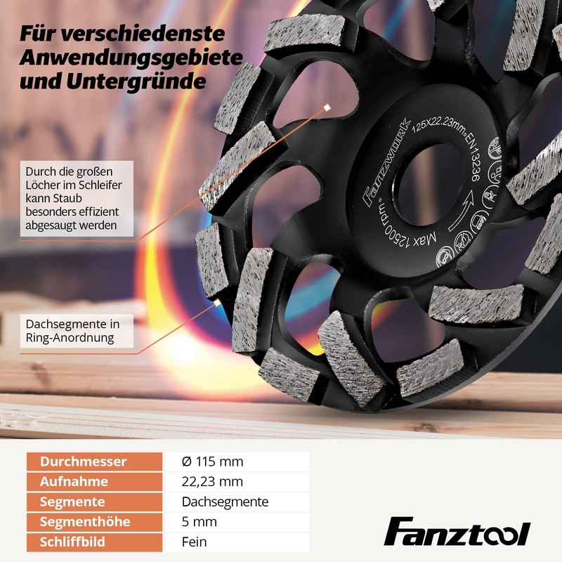 FANZTOOL Premium Diamond Cup Wheel Abrasive 125 mm x 22.2