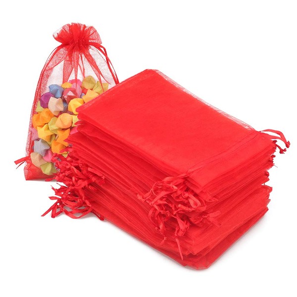 G2PLUS 4''X6 Organza Bags,100PCS 10X15CM Drawstring Organza Jewelry Favor Pouches Wedding Party Festival Gift Bags Candy Bags (Red)