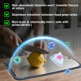 Pure Titanium Dual-Side Cutting Board with Non-Slip Pad ¨C Hygienic, Warp-Proof, Dishwasher Safe Kitchen & Outdoor Chopping Board, 13.4" x9"