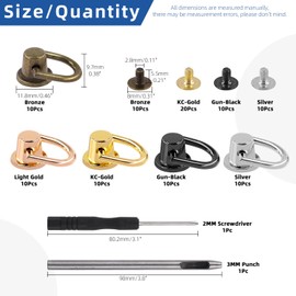 Glarks 92Pcs 5 Colors D Ring Rivets Kit Ball Post Head Buttons Metal D Ring Stud Rivets Rotatable Round Rivets with Screwdriver, Hole Punch for Bags, Belts, DIY Leather Crafts