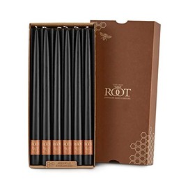 Root 12-Inch Unscented Dipped Taper Candles, Black, Box of 12