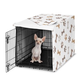 Sweet Jojo Designs Bone Paw Print Dog Crate Cover – Kennel Covers for 24 Inch Pet Cage Small - Neutral Grey Taupe Brown Modern Off White Gray Tan Puppy