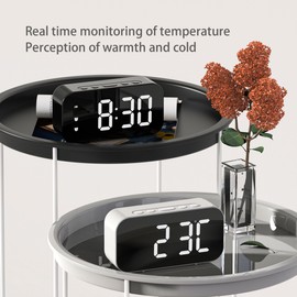 Digital Alarm Clock, Alarm Clocks Bedside, Electronic Desktop Clock with Voice Control, Temperature, Snooze, Calendar, Easy to Set Travel Alarm Clock, Gift for Kids Adults and Heavy Sleepers (White)