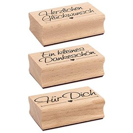 Ideen mit Herz Stamp Set | 3 Wooden Stamps with Sayings | Each 6.5 cm x 4 cm x 2.2 cm | Ideal for Weddings, Congratulations, Invitations (Congratulations | A Little Thank You | For You)