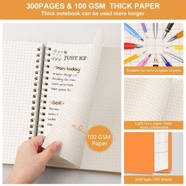 RETTACY Notepad A5 Squared Spiral Notebook 100gsm with 300 Pages/150 Sheets for Drawing, Plastic PVC Hard Cover, for Diary, College, Conference, Travel, 14.5 x 21 cm, Orange