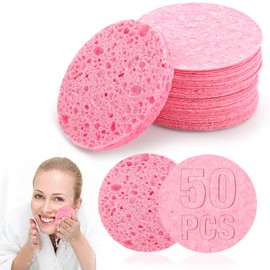 50 Pcs Facial Sponges, Compressed Face Sponges Cleansing Face Sponge 100％ Natural Wood Pulp Cotton Face Cleansing Pads for Daily Facial Cleansing Makeup Remover (2.3 In)(Pink)