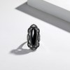 Rhodium Plated Large Black Stone Statement Rings for Women Size