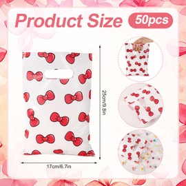 50pcs Cartoon Goodie Bags, 9.84x6.69in Bow Printed Candy Bags with Handle Cute Party Gift Favor for Boys Girls Birthday Baby Shower Holiday Party Supplies
