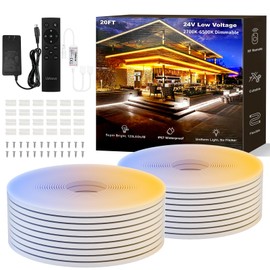 Ustarus Neon LED Strip Lights White Dimmable 40ft 24V 2700K-6500K, Rope Tape Light IP67 Waterproof with Remote, LED Ribbon for Bedroom Indoors Outdoors Lighting