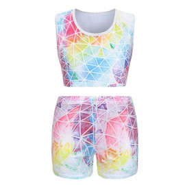 SEAUR Girls Gymnastics Outfit Two Piece Dance Wear for Girls Athletic Sport Ballet Outfit Kids Girls Sleeveless Gymnastics Leotard with Shorts 7-8T