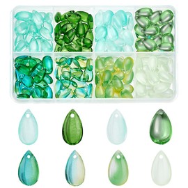 PH PandaHall 160PCS Teardrop Glass Beads, 8 Colors Water Drop Crystal Beads Transparent Green Series Bead Tear Drop Loose Bead for DIY Earring Bracelet Necklace 8x14mm