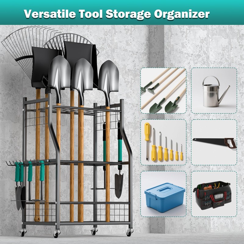 EVERHANGER Garden Tool Organizer Stand, Garage Tool Storage Organization, Yard
