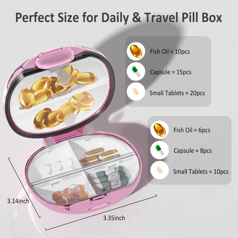 VirgoCCY Travel Pill Organizer, 6 Compartments Portable Pill Case, Luxury