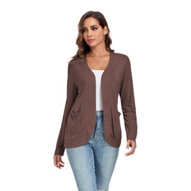 TownCat Women’s Lightweight Cardigan with Pockets Long Sleeve Open Front Cardigan for Women (Coffee,XL)