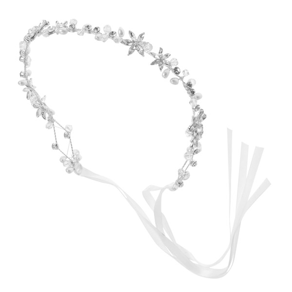 PACKOVE Elegant Pearl Crystal Floral Headband Bridal Hair Wreath for