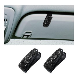 Dickno 2 PCS Bling Sunglasses Holder for Car Sun Visor, Crystal Rhinestones Eyeglasses Hanger Mount with Ticket Card Clip, Universal Vehicle Visor Decor Accessories for Women (Black)