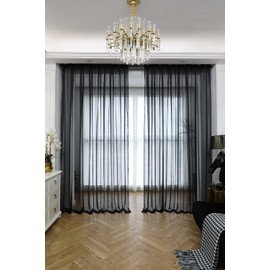 Window Black Sheer Curtains 48 Inches Width 72 Inches Long 2 Panels Sheer Curtain Clear Curtains Basic Rod Pocket Panel for Home Living Room Bedroom Kids Room Yard Patio Parlor Sliding