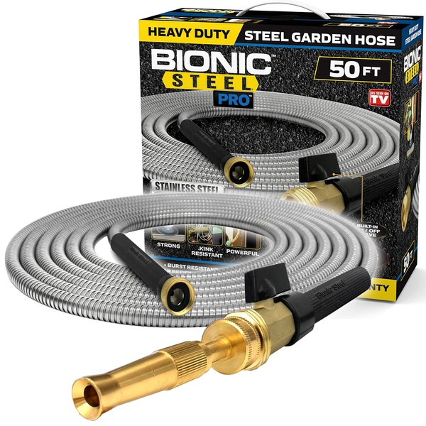 Bionic Steel PRO Garden Hose 50 Ft, 304 Stainless Steel Metal Water Hose 50Ft, Flexible Garden Hose, Kink Free, Lightweight and Durable, Crush Resistant Fitting, Easy to Coil, 500 PSI - 2023 Model