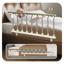 NEAUDE Bed Side Rails Guard for Elderly Adults Seniors Assist Rail Safety Bed Cane Railings Fold Down Handle Handicap Medical Support Assistance Devices Half Grab Bar