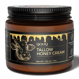 QOOQ 100% Sarga de carne alimentada con pasto para la piel con miel cruda y aceite de rosa de playa, hidratante orgánico batido para pieles sensibles y eccemas, loción natural para rostro/cuerpo, café