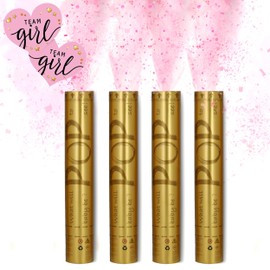 Gender Reveal Confetti Powder Cannons- Set of 4 PINK - 100% Biodegradable Tissue, Eco-Friendly Powder- Party Supplies/Decorations Boy/Girl Voting Stickers
