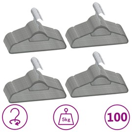 FAMIROSA 100 pcs Clothes Hanger Set Anti-Slip Gray Velvet,8.07 KG,289919