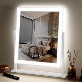 durup Lighted led Makeup Mirror Hollywood Mirror Vanity Makeup Mirror with Lights Smart Touch Control 3-Gear Dimable Light 360°Rotation (12in. White)