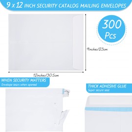 300 Pcs 9 x 12 Security Catalog Mailing Envelopes with Strong Peel and Seal Flap Booklet Envelope White Self Adhesive Catalog Envelopes for Secure Mailing Catalogs Reports Brochures Invitations