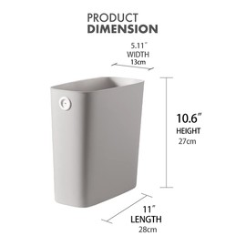 mingol cubeta de basura para baño, cubeta de basura delgado de plástico para recámara, sala de estar, cesta pequeña para residuos interiores, 2.1 galones/8 litros, gris