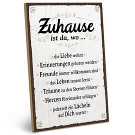 ARTFAVES® Wooden Sign with Saying "ZUHAUSE IST DA WO | Shabby Chic Vintage Sign | Decorative Gift on the Theme of Family, Home | Size: 19 x 28 cm
