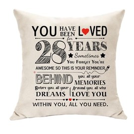 You Have Been Loved for 28 Years Women Men 28th Birthday Gifts Cushion Cover for 28 Years Old Mum Auntie Dad Uncle Friend Sister Brother Birthday Keepsake Decoration (28)