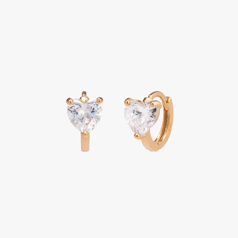 Gold&Deer 14K Goldfield Cubic Heart Round One-Touch Earrings Rose Gold