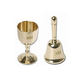 Gbrand Mini Altar Bell and Altar Chalice, Triple Moon Goddess and Pentagram Wiccan Supplies and Tools, Altar Ritual Kit