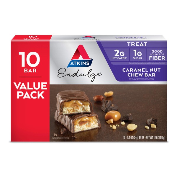 Atkins Endulge Treat, Caramel Nut Chew Bar, Keto Friendly, 10