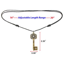 Bijoux de Ja Antique Bronze Celtic Knot Skeleton Key Charm Pendant Adjustable Cord Necklace