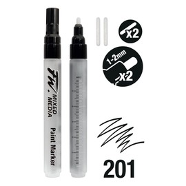 FW Mixed Media Paint Markers - Two Empty Markers with 1-3 mm Chisel Paint Marker Nibs - Empty Paint Pen 2-Pack with Extra Nibs for Liquid Media - Small Barrel Refillable Paint Pens for Bold Lines