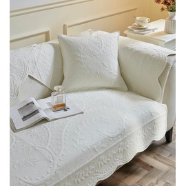 vctops Cotton Quilted Couch Cover Floral Leaves Embroidery Sofa Cover Non Slip Sofa Slipcover for Dogs Cats Kids Loveseat Recliner L Shaped Armrest Backrest (White,28"x28")