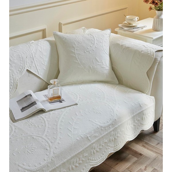 vctops Cotton Quilted Couch Cover Floral Leaves Embroidery Sofa Cover