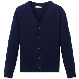 CUNYI Boys' Button-up Cardigan with Elbow Patches V-Neck Cotton Knit Sweater Casual Outerwear, Dark Blue, 110